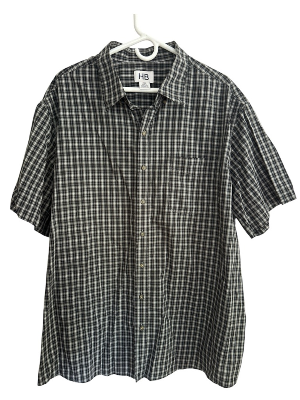 Men’s HB Black & White Plaid Short-Sleeve Button-Down Shirt Size 2Xl